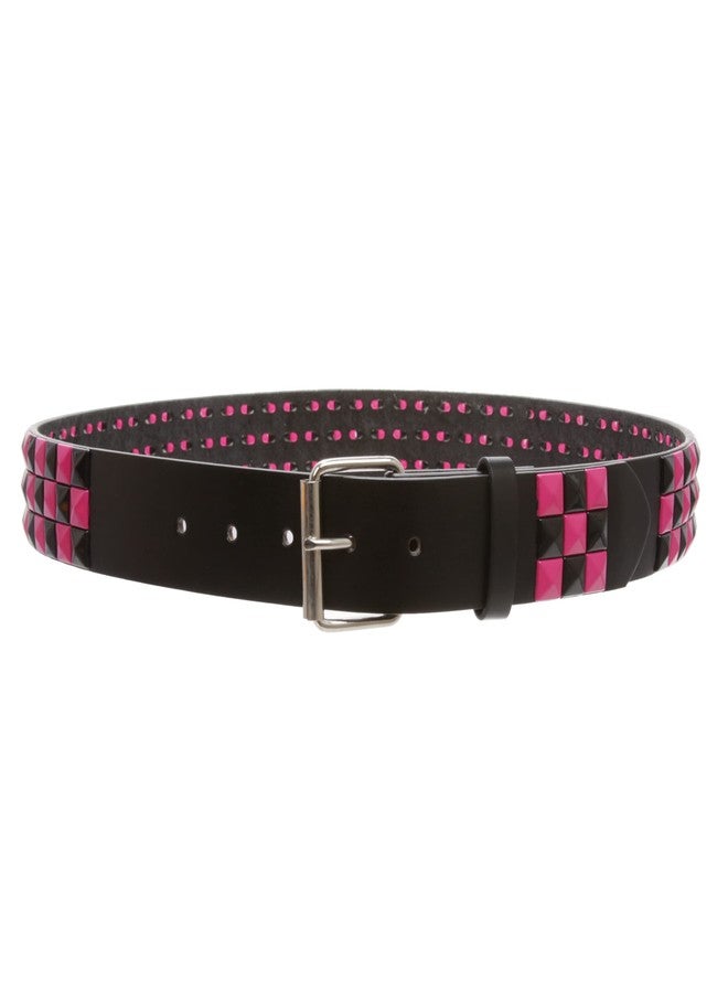 Beltiscool Snap On 1 1/2" Fuchsia & Black Checkerboard Punk Rock Studded Belt, black/fuchsia | s 30"-32" - Image 2